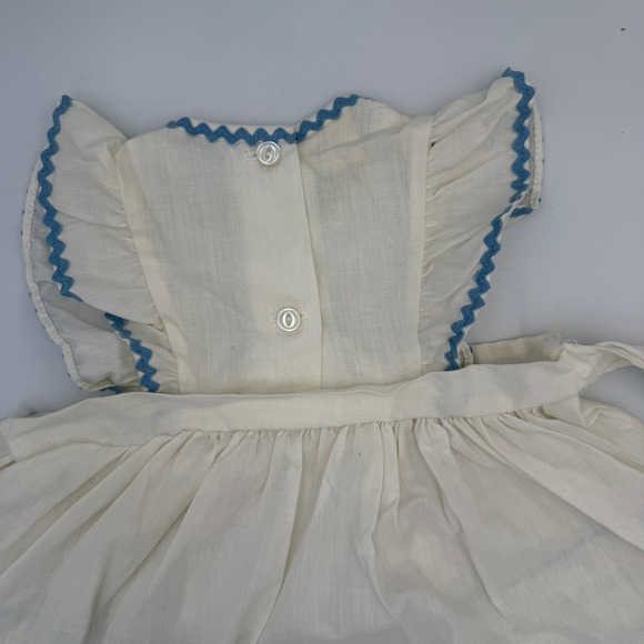 Vintage Baby Pinafore Dress Ruffle Blue Trim Embroidered Cotton Blend 12M - Picture 8 of 10
